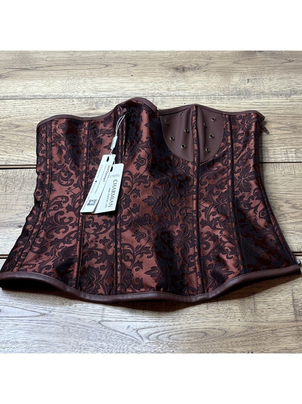 Elegant Brown and Black Corset by Charmain Size XXL NWT